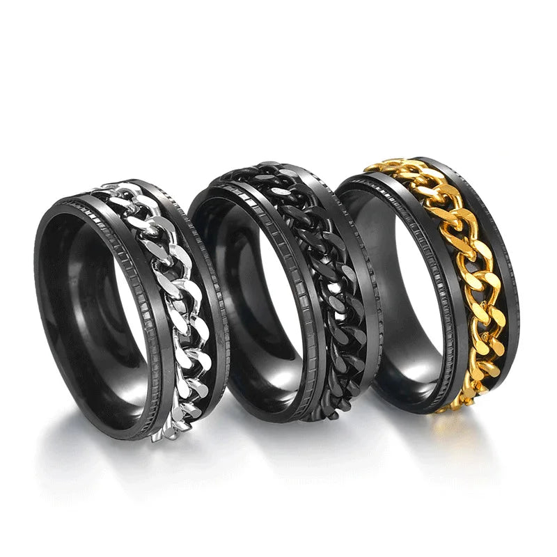 bague anti-stress chaine mobile homme acier bijou discret