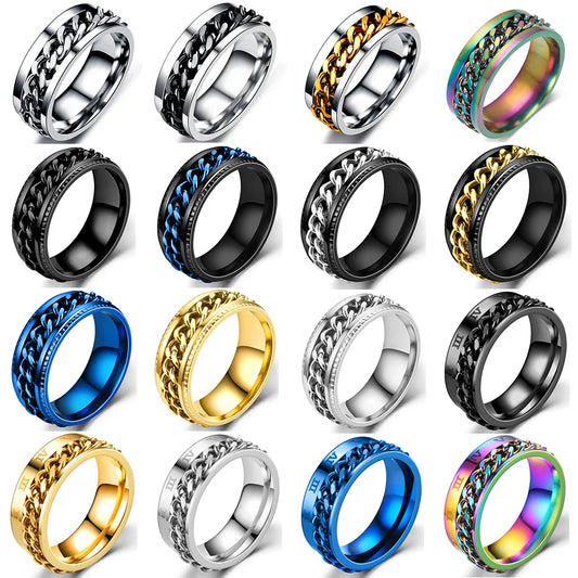 bague spinner chaine homme anti-stress acier inoxydable maison des emotions