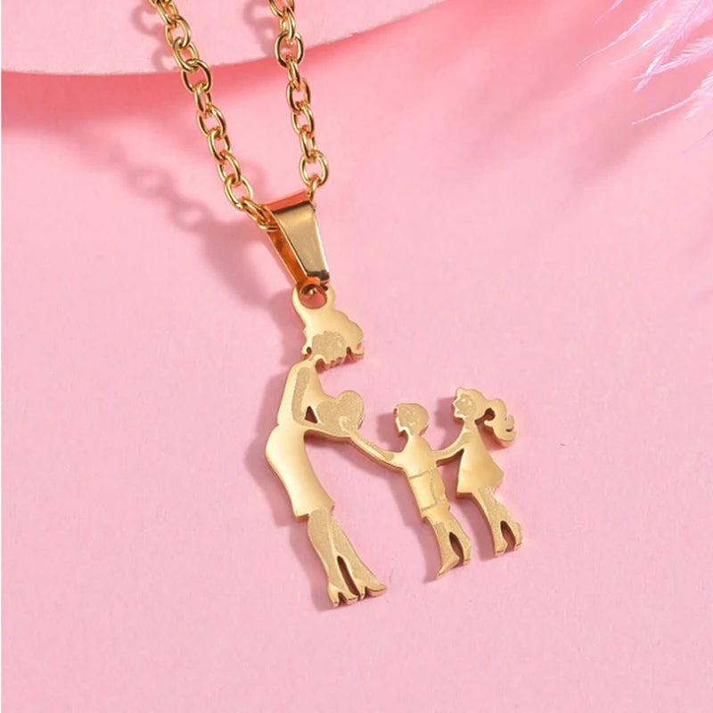 Collier Cœur Maman & Enfants en Acier Inoxydable