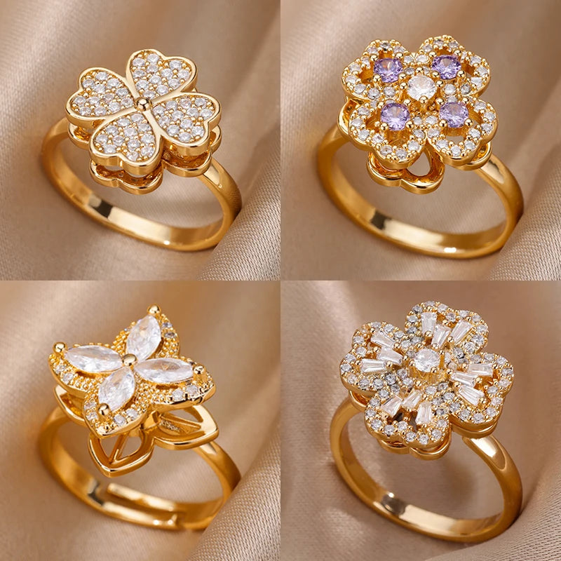 bague spinner trefle doree porte-bonheur anti-stress femme maison des emotions