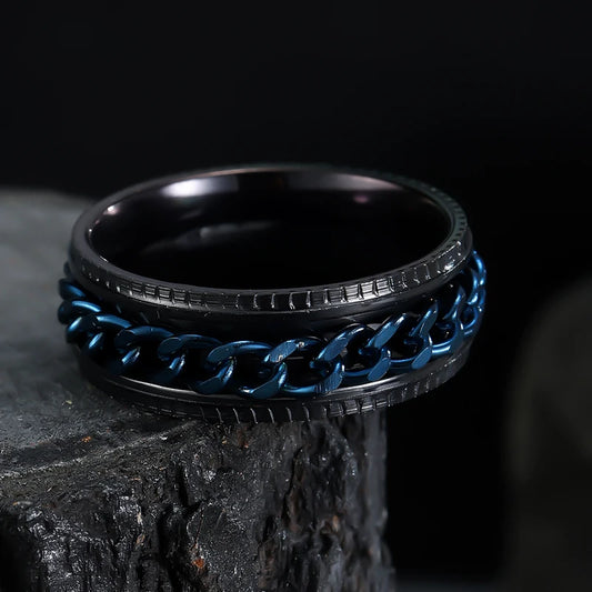 Bague Anti-Stress Rotative pour Homme – Spinner Fidget en Acier Inoxydable avec Chaîne Mobile