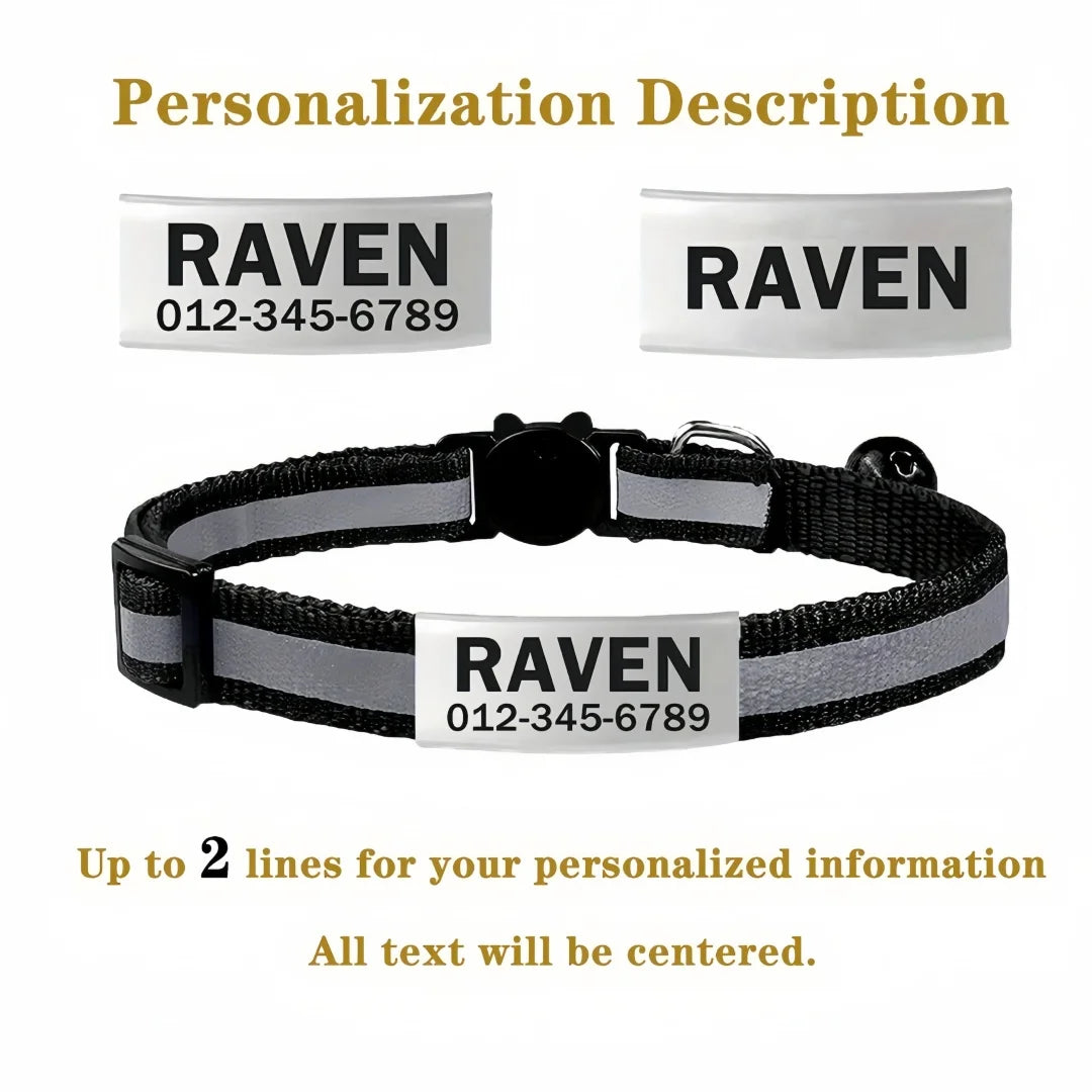 Collier Chat Personnalisé Réfléchissant avec Clochette