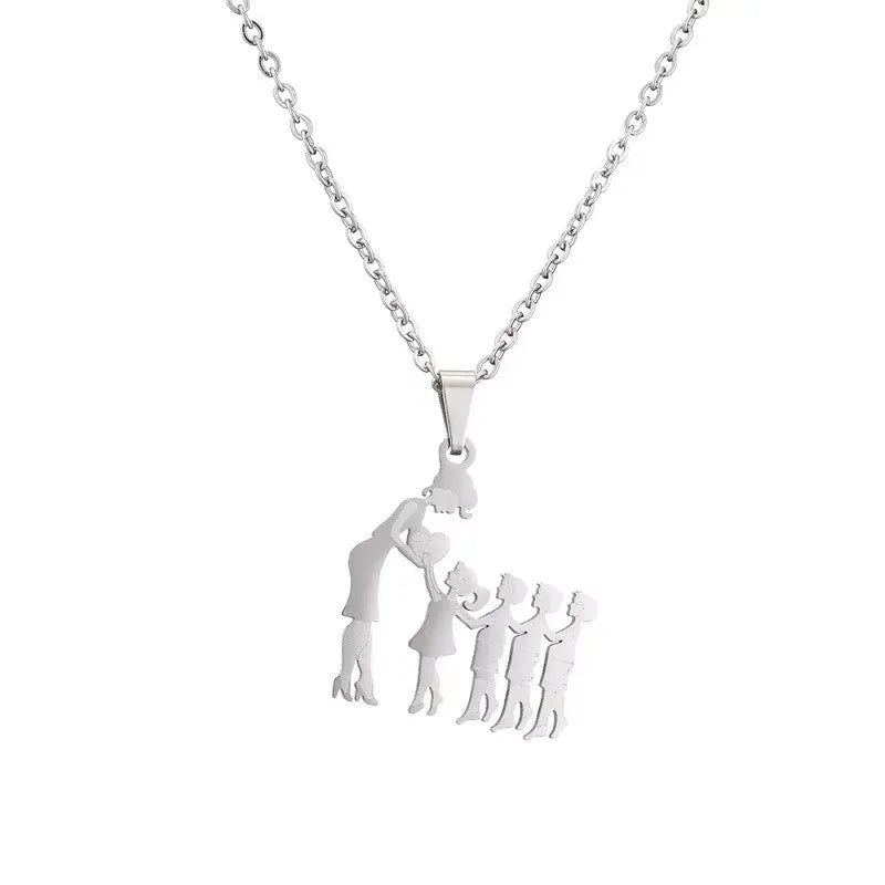 Collier Cœur Maman & Enfants en Acier Inoxydable