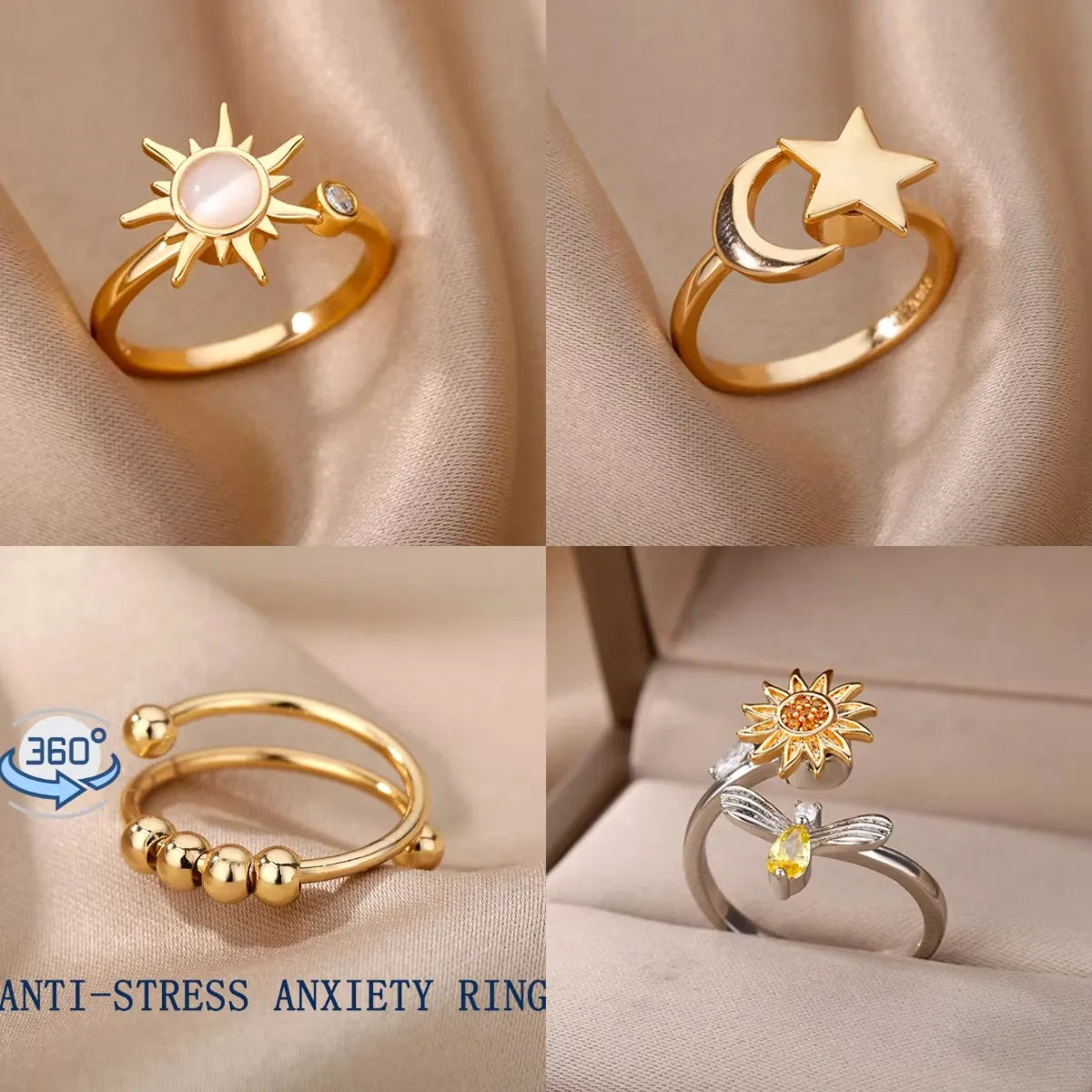 bague spinner tournesol anti-stress femme bijou solaire maison des emotions