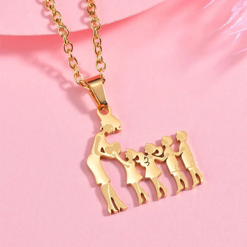 Collier Cœur Maman & Enfants en Acier Inoxydable