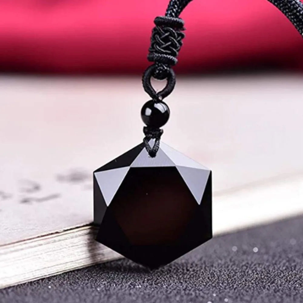 Collier Hexagramme Obsidienne – Pierre de Protection