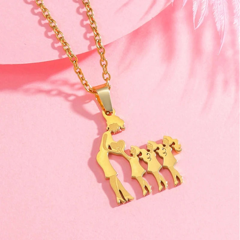 Collier Cœur Maman & Enfants en Acier Inoxydable