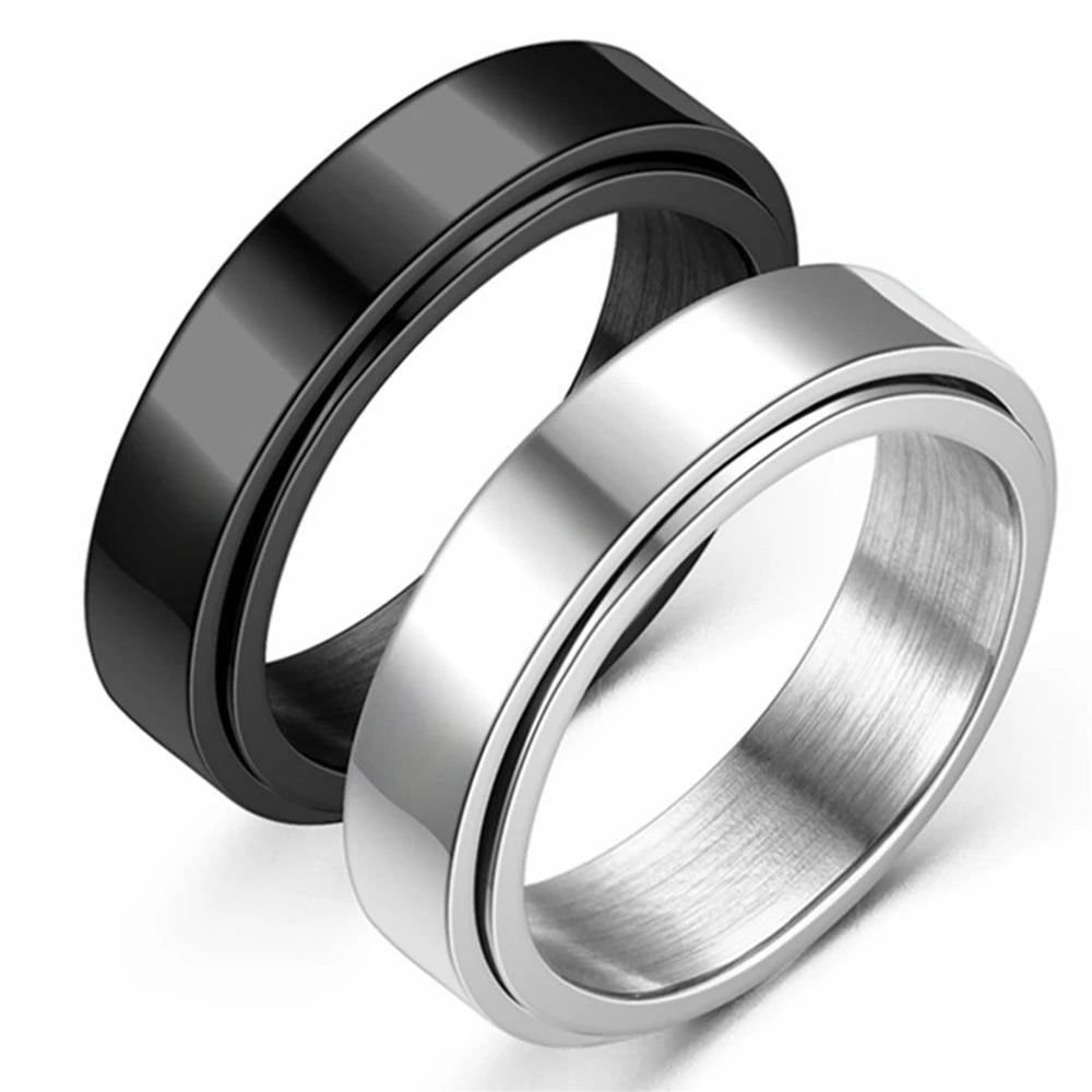 bague anti-stress spinner acier noir cadeau homme maison des emotions