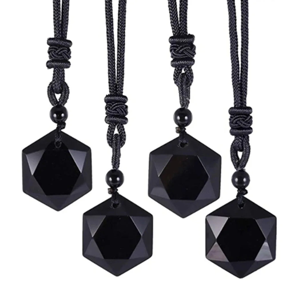 Collier Hexagramme Obsidienne – Pierre de Protection