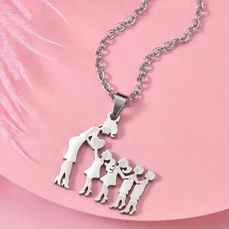 Collier Cœur Maman & Enfants en Acier Inoxydable
