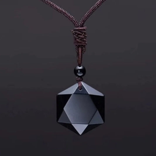 Collier Hexagramme Obsidienne – Pierre de Protection