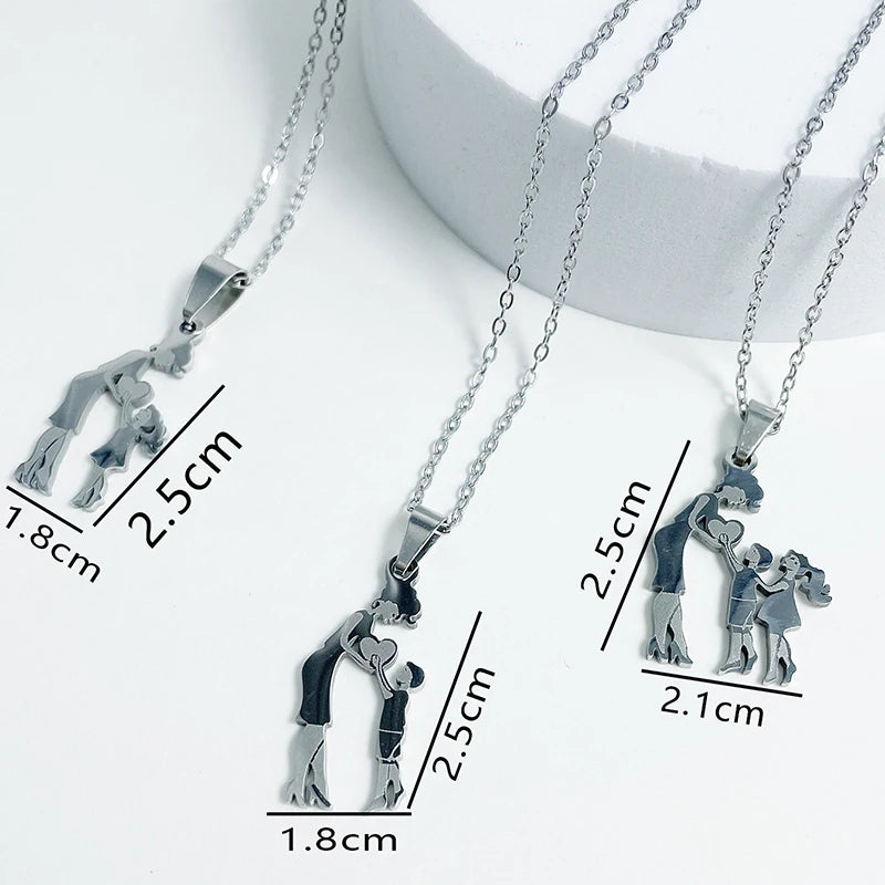 Collier Cœur Maman & Enfants en Acier Inoxydable