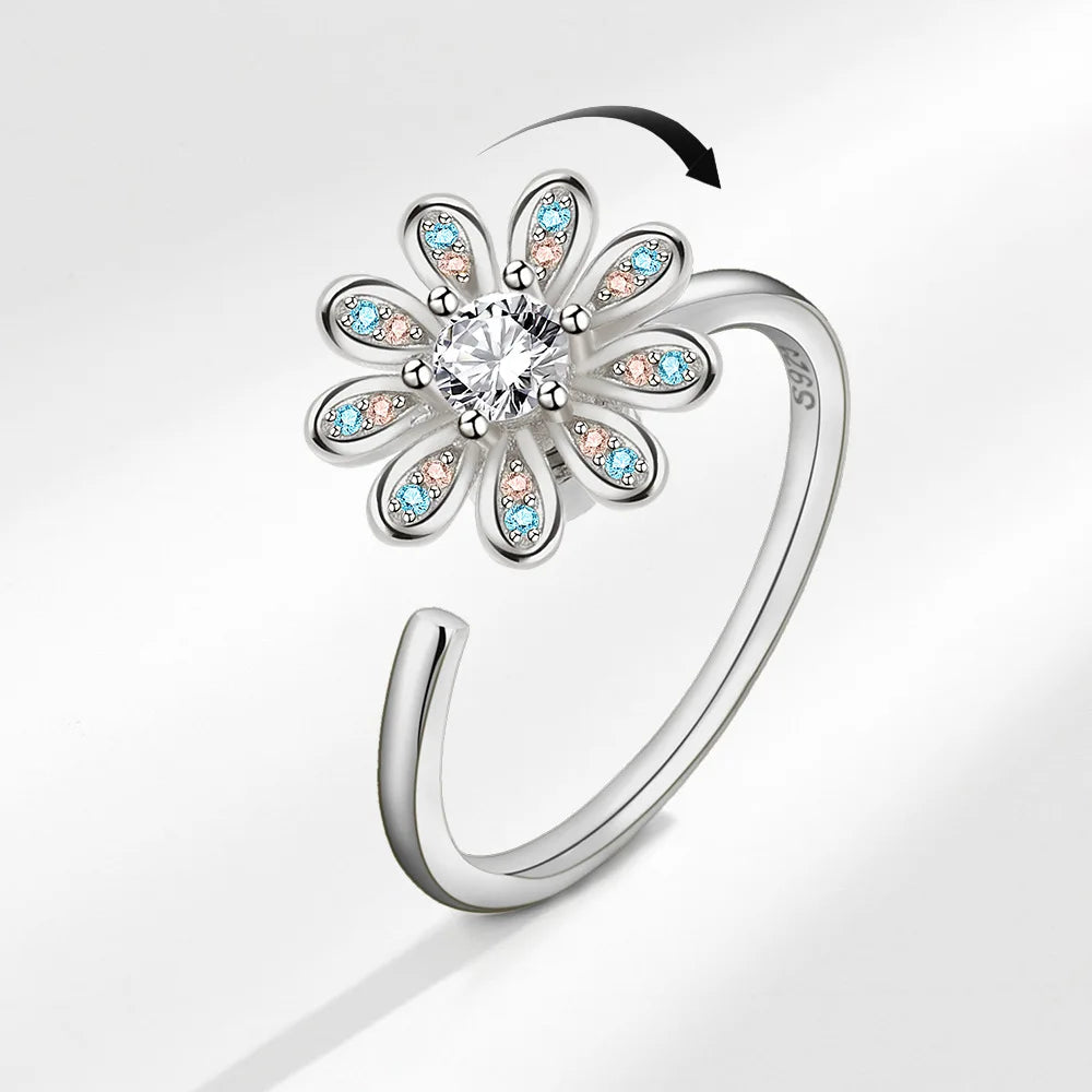 Bague Spinner Tournesol – Argent 925 & Zircon