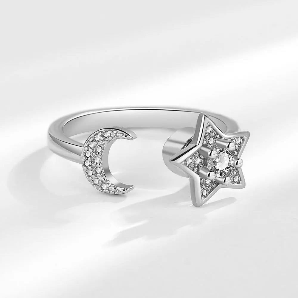 bague rotative lune argent anti-stress vue de cote