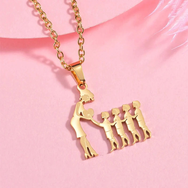 Collier Cœur Maman & Enfants en Acier Inoxydable