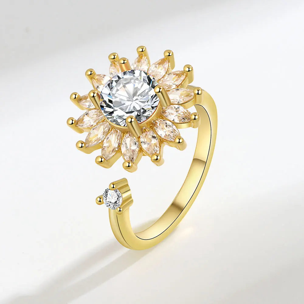 Bague Spinner Tournesol – Argent 925 & Zircon