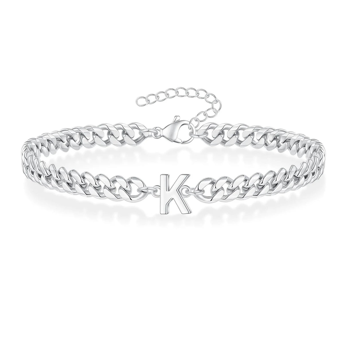 bracelet chaine cubaine initiale personnalise acier maison des emotions