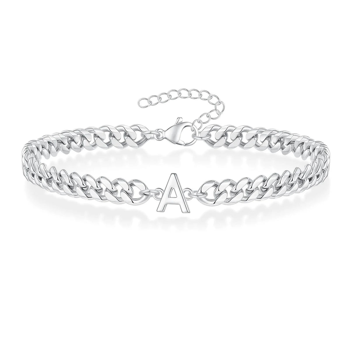 bracelet cubaine initiale acier bijou urbain cadeau anniversaire