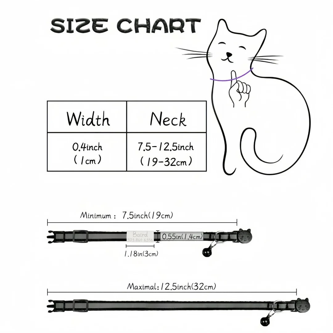 Collier Chat Personnalisé Réfléchissant avec Clochette