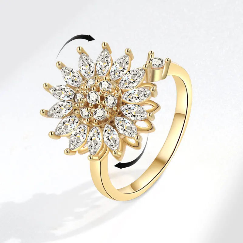 Bague Spinner Tournesol – Argent 925 & Zircon