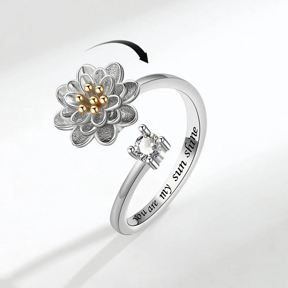 Bague Spinner Tournesol – Argent 925 & Zircon