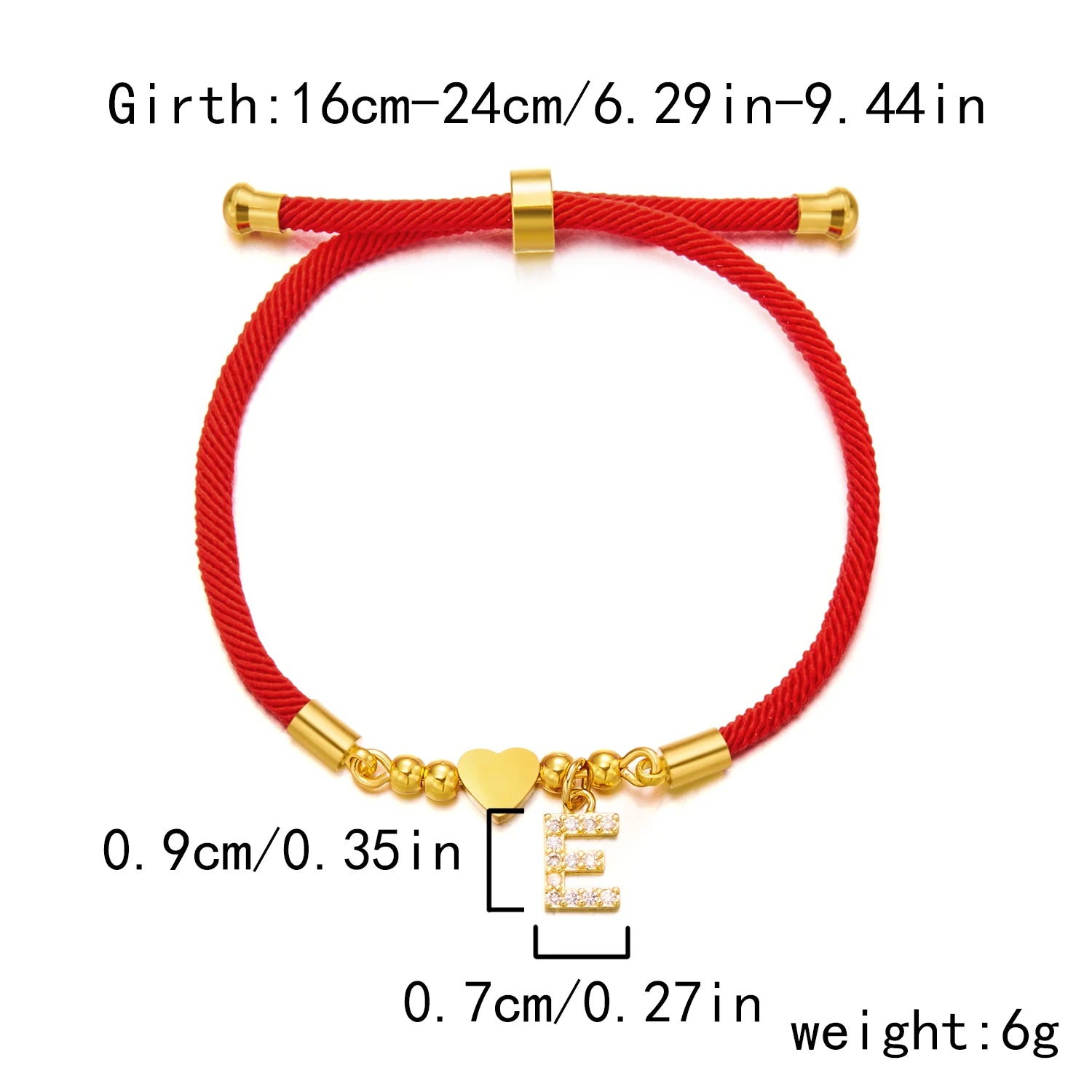 detail noeud ajustable bracelet cordon rouge initiale