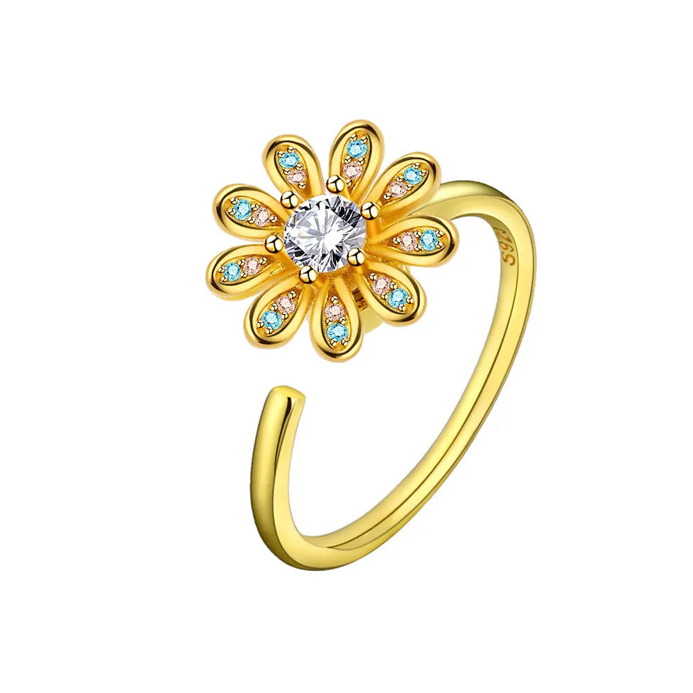 Bague Spinner Tournesol – Argent 925 & Zircon