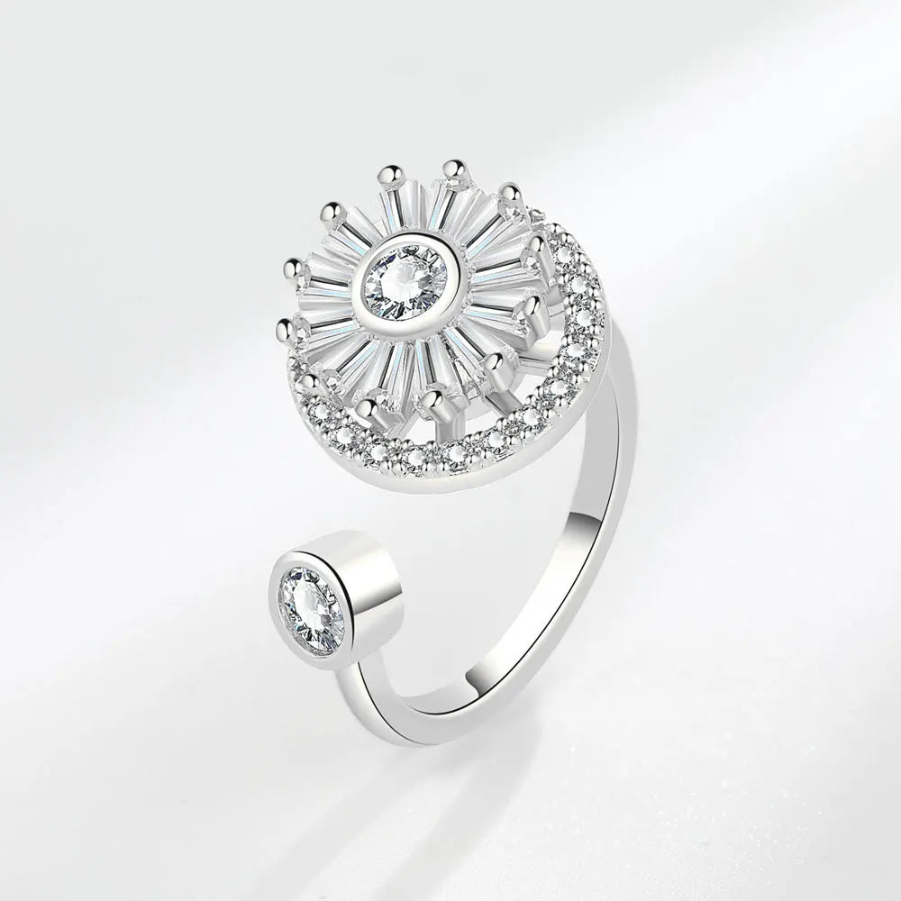 Bague Spinner Tournesol – Argent 925 & Zircon