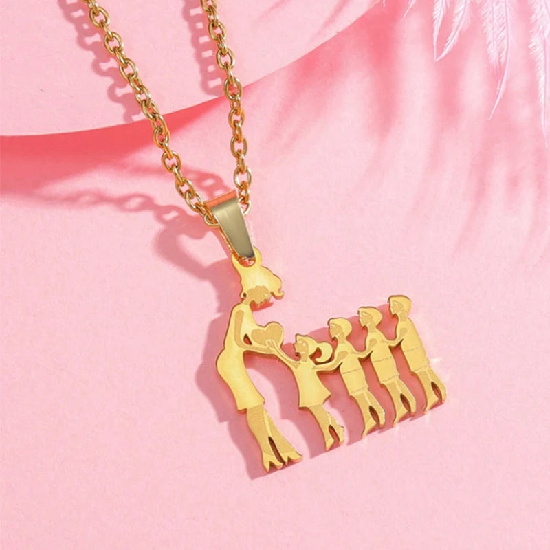 Collier Cœur Maman & Enfants en Acier Inoxydable
