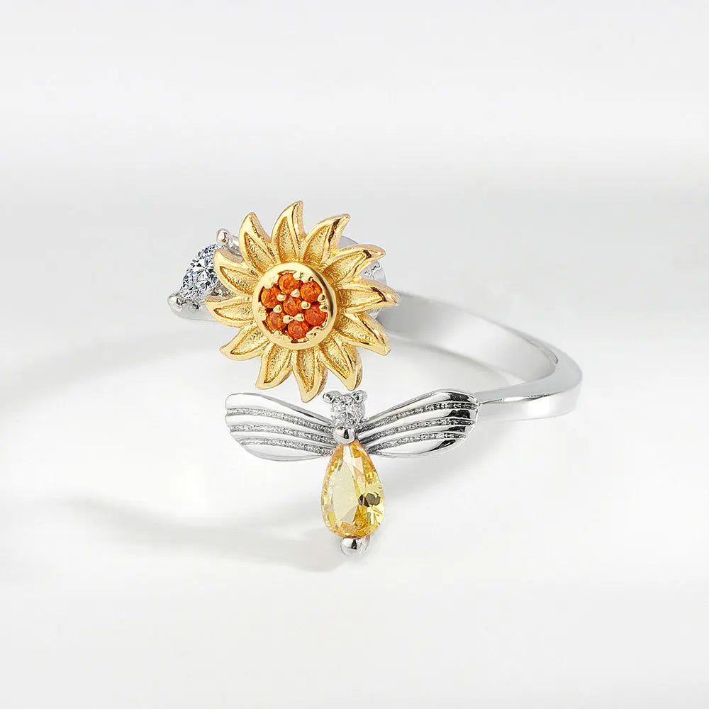 bague tournesol argent 925 zircon anti-stress plusieurs modeles