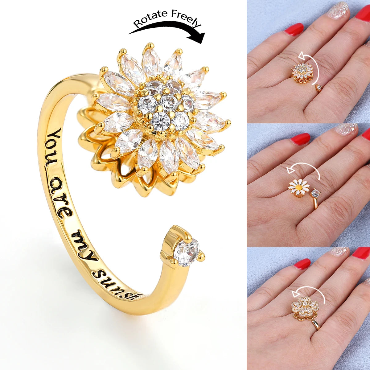 Bague Soleil Doré Rotative