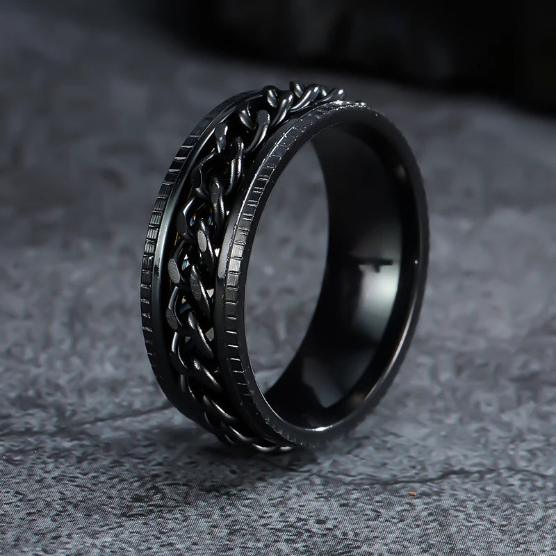 Bague Anti-Stress Rotative pour Homme – Spinner Fidget en Acier Inoxydable avec Chaîne Mobile