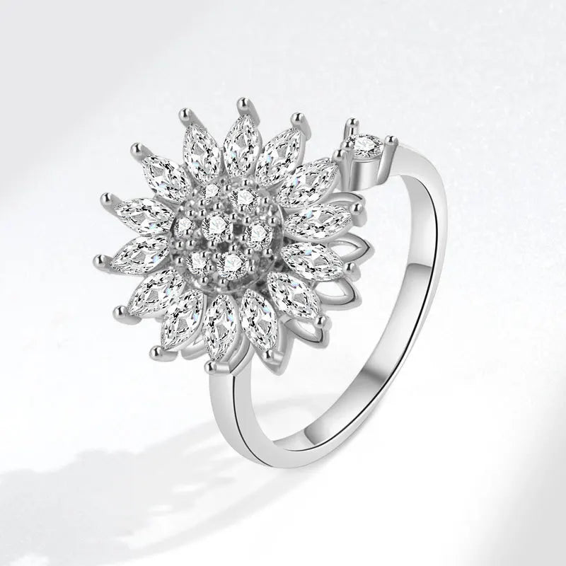 Bague Spinner Tournesol – Argent 925 & Zircon