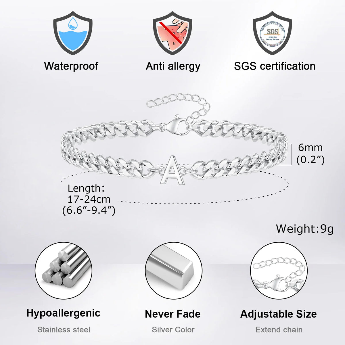 bracelet chaine cubaine initiale personnalise dore argente