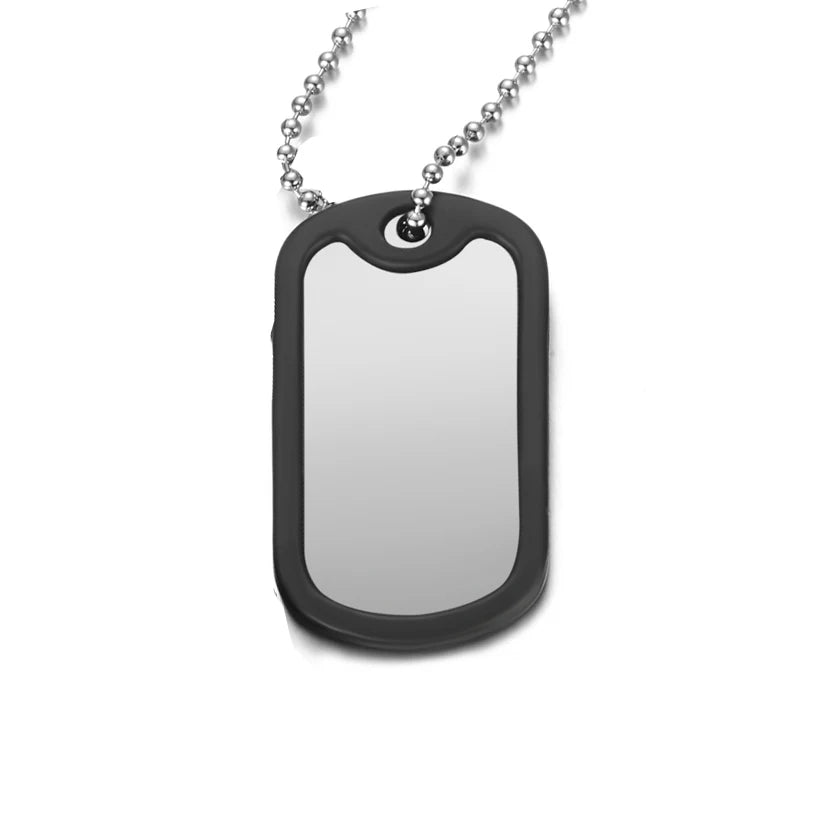 collier plaque militaire acier argent noir personnalise homme