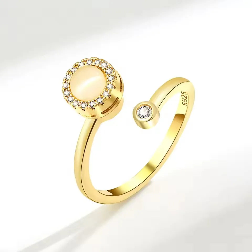 detail anneau rotatif bague tournesol argent 925 zircon