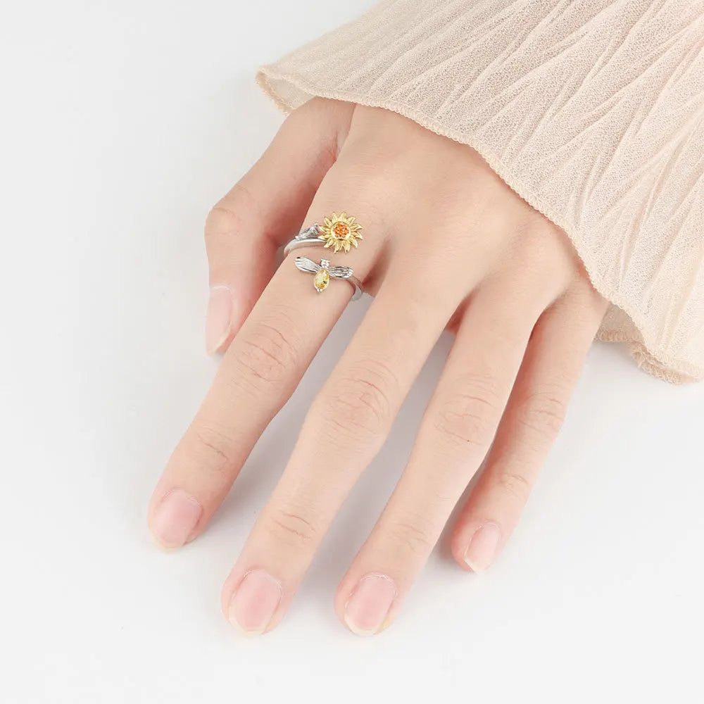 detail zircon tournesol bague spinner argent 925 bijou femme