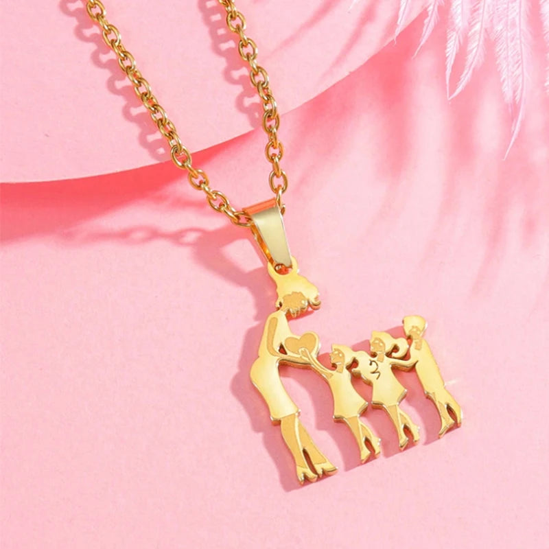 Collier Cœur Maman & Enfants en Acier Inoxydable