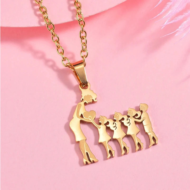Collier Cœur Maman & Enfants en Acier Inoxydable