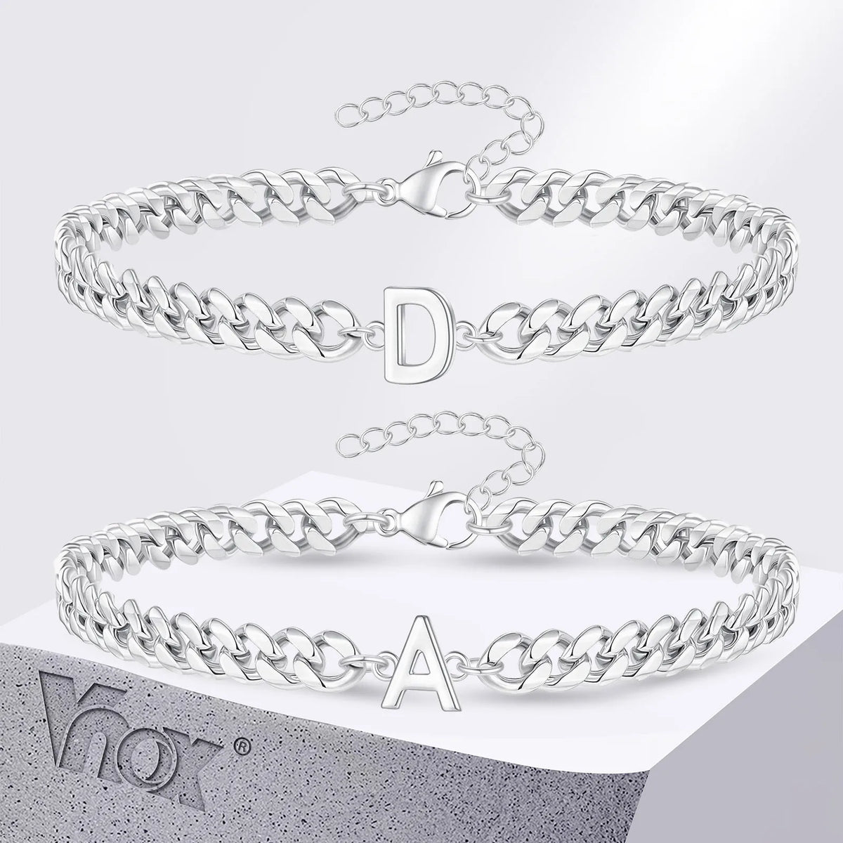 bracelet chaine cubaine personnalise initiale plusieurs lettres