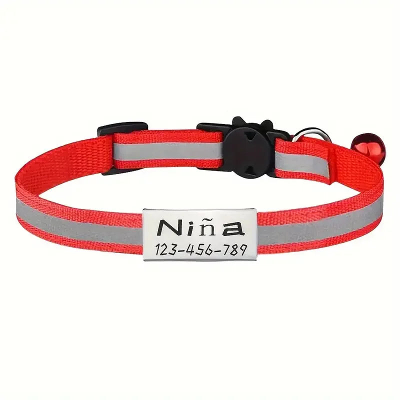 Collier Chat Personnalisé Réfléchissant avec Gravure