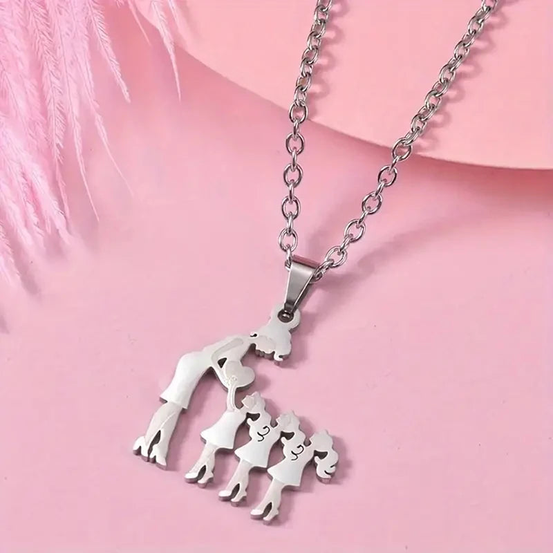 Collier Cœur Maman & Enfants en Acier Inoxydable