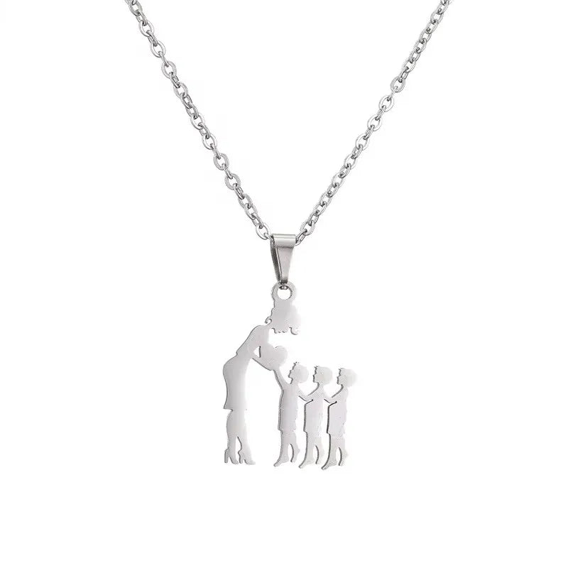 Collier Cœur Maman & Enfants en Acier Inoxydable
