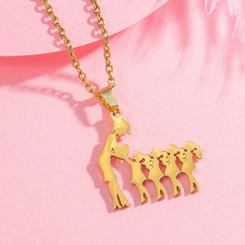 Collier Cœur Maman & Enfants en Acier Inoxydable