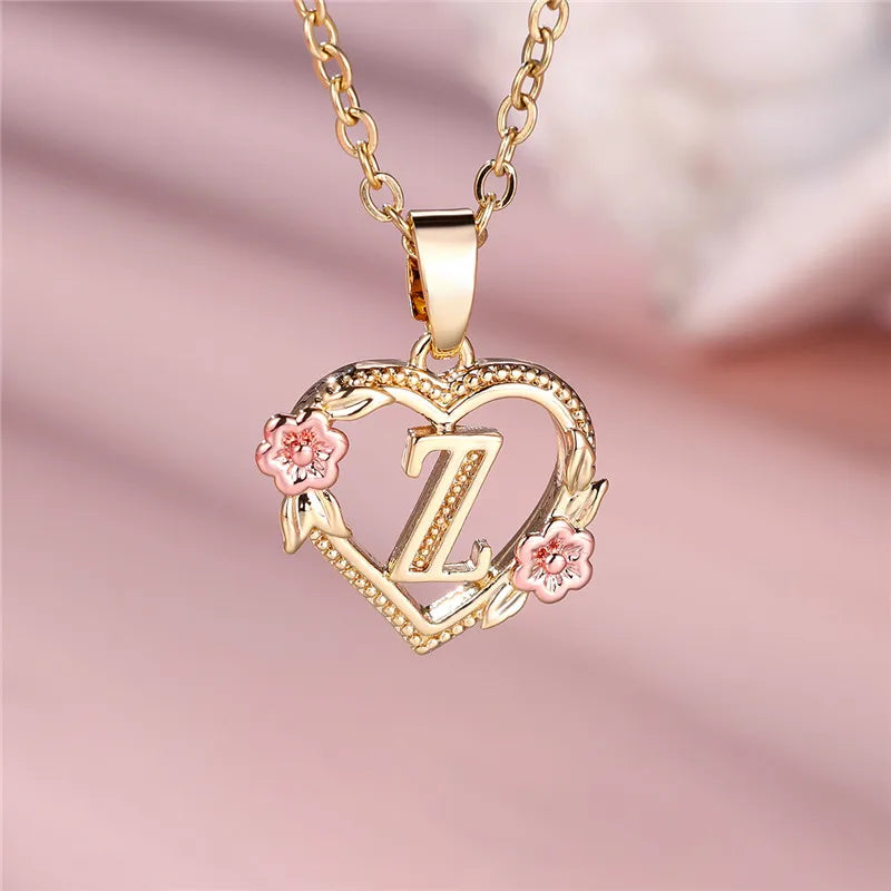 Collier Initiale Fleur A-Z Plaqué Or Femme