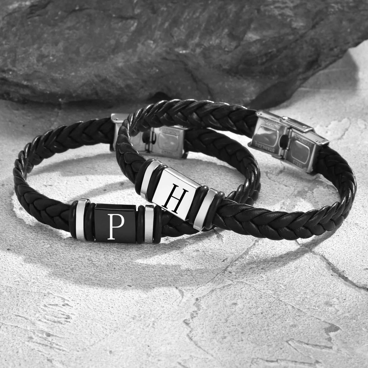 bracelet homme cuir tresse initiale personnalisee bijou masculin maison des emotions