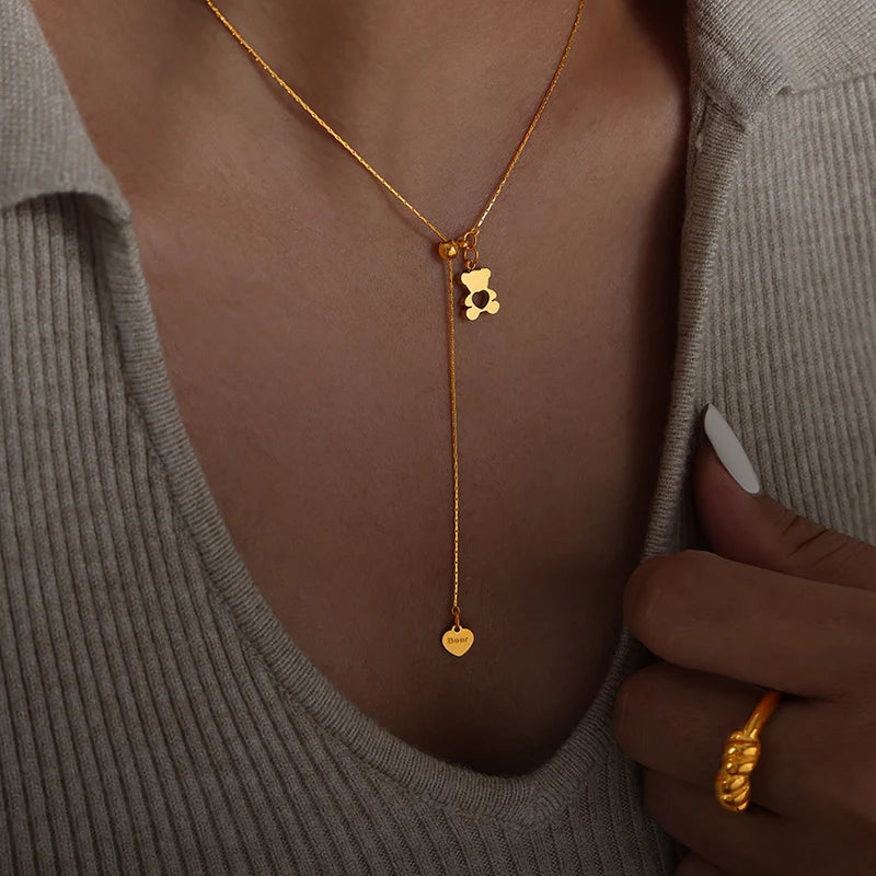Collier Ours Teddy Plaqué Or