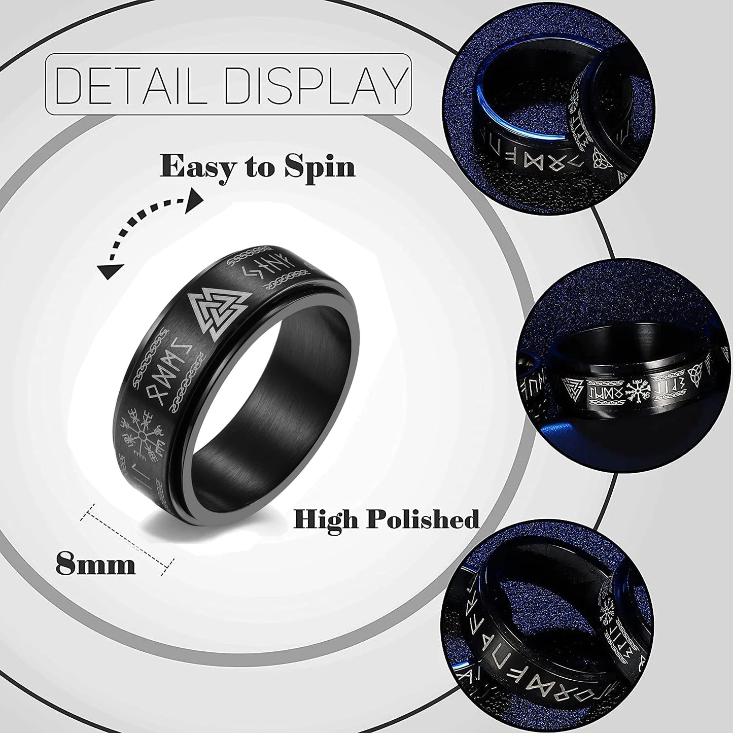 Bague Viking Anti-Stress en Acier Inoxydable