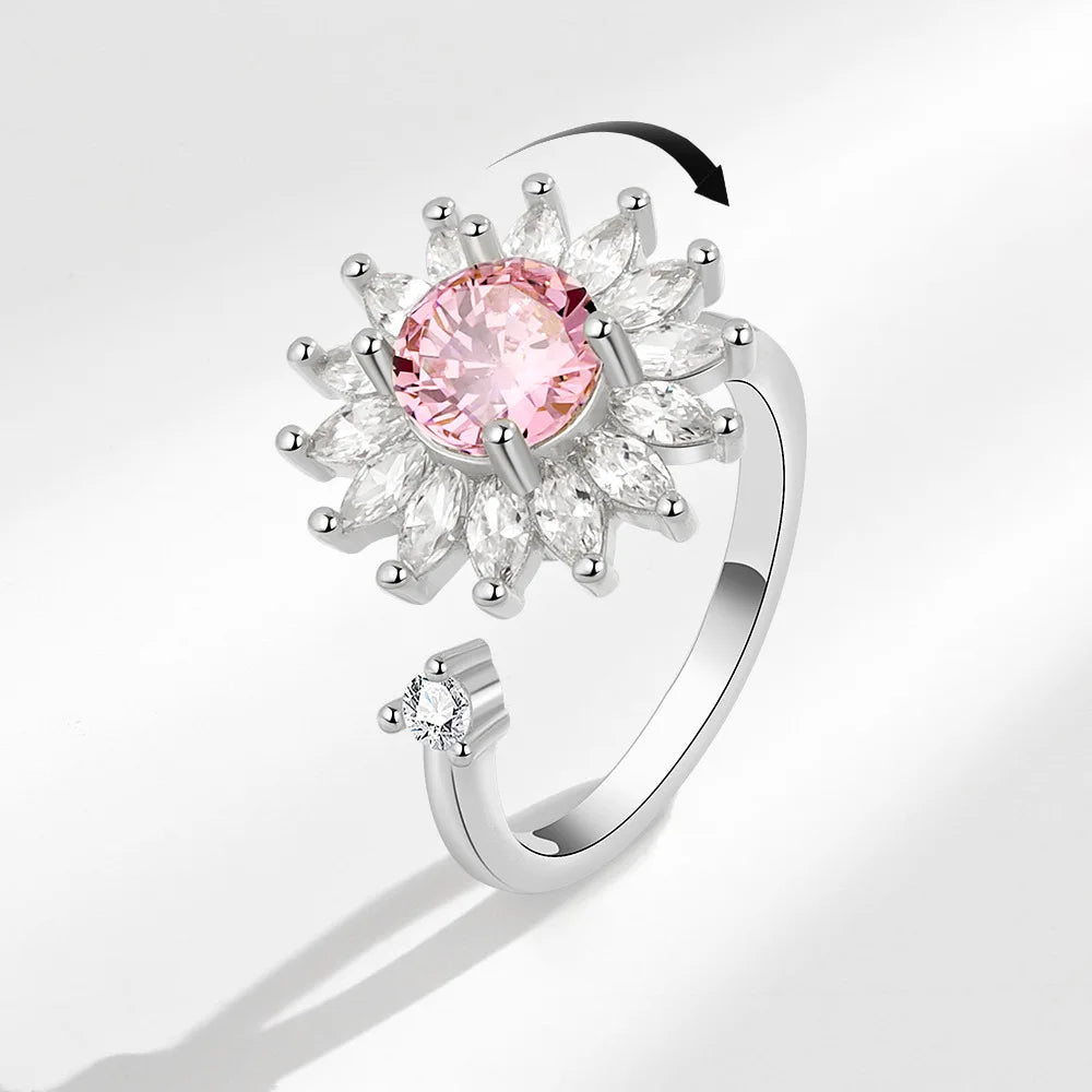 Bague Spinner Tournesol – Argent 925 & Zircon