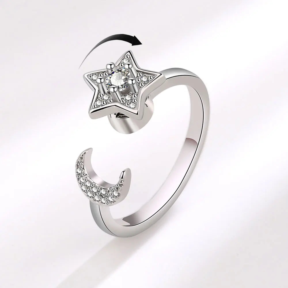 bague rotative lune etoiles argent anti-stress femme maison des emotions